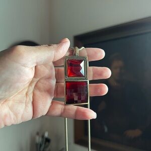 Red and Gold Square Pendant Necklace vintage